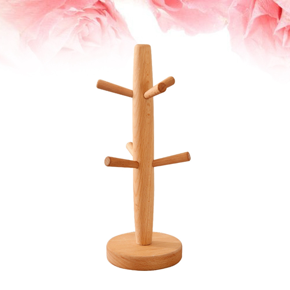 Coffee Tea Organizer - Beech Solid Mug Rack Tree Natural