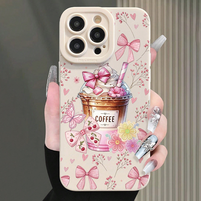 Coffee Plus Tea - Pink Bow Coffee Pattern Minimalist Milk