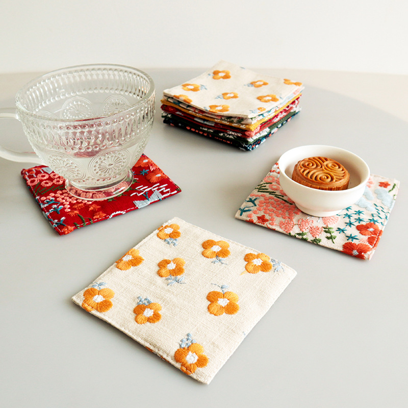 New Cotton Hemp Cup Mat Embroi - Coffee Plus Tea incelemesi ve fiyatı