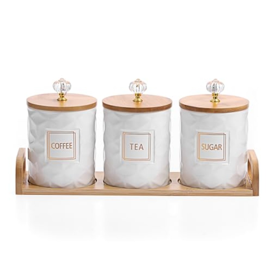 Set of 3 Ceramic Canisters Set - Canister Coffee Sugar Tea incelemesi ve fiyatı