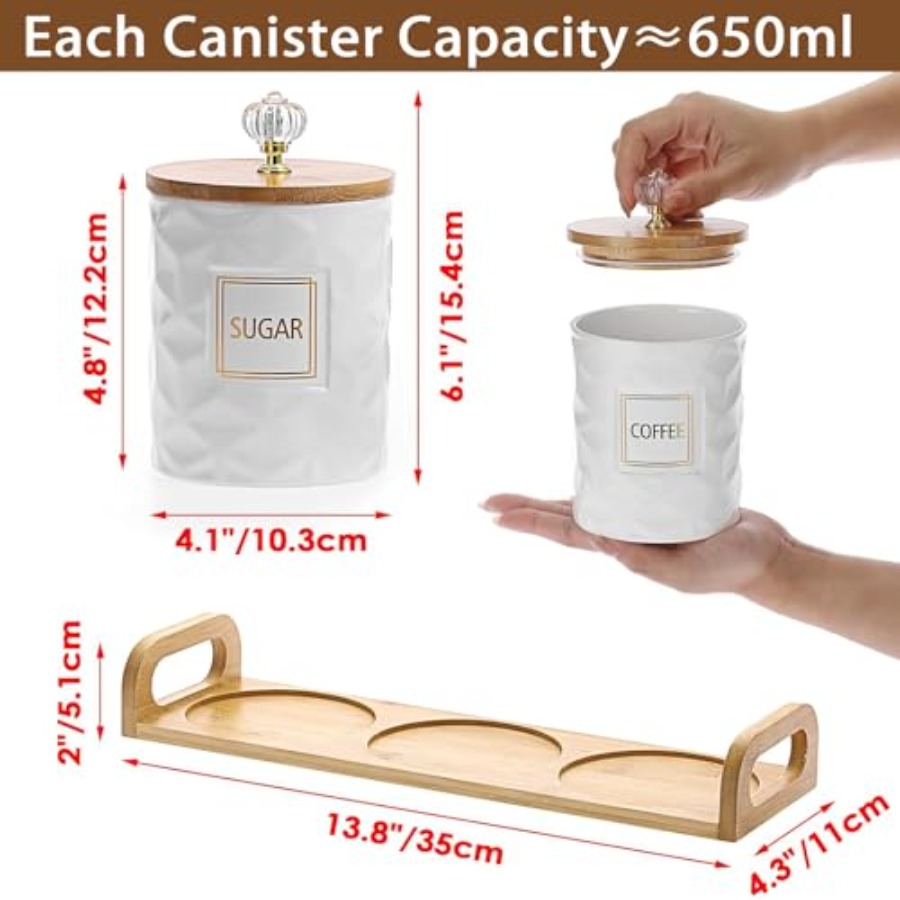 Set of 3 Ceramic Canisters Set - Canister Coffee Sugar Tea incelemesi ve fiyatı
