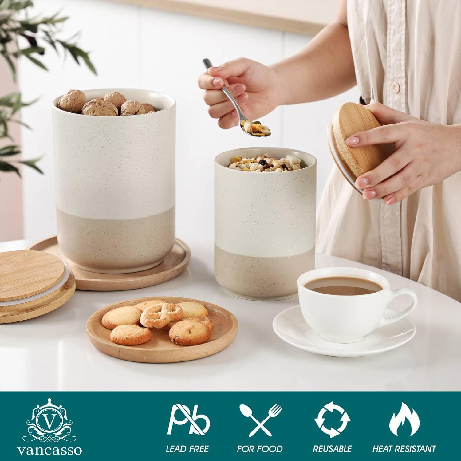Sabine Ceramic Canister Set wi - Coffee Tea Sugar incelemesi ve fiyatı