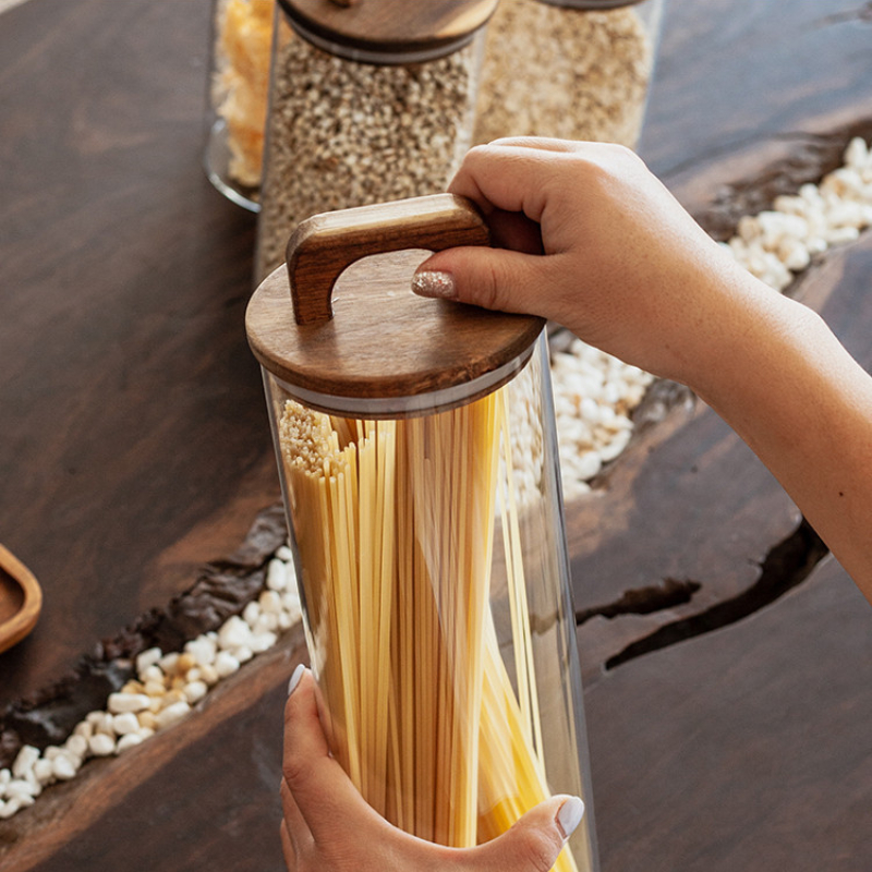Clear Glass Jar with Bamboo Li - Canister Coffee Sugar Tea incelemesi ve fiyatı