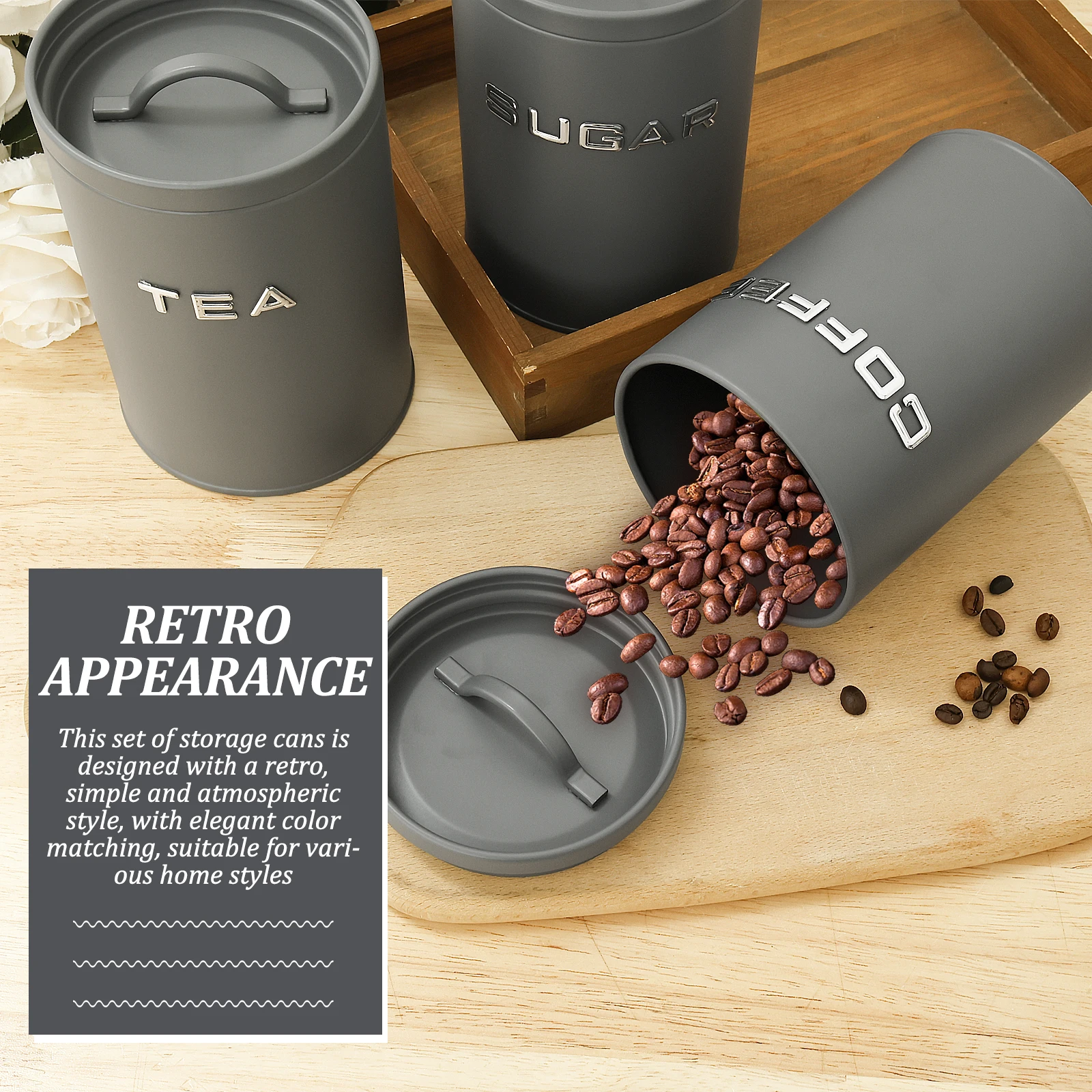 3 Pcs Tea Coffee Sugar Caniste - Canister Coffee Sugar Tea incelemesi ve fiyatı