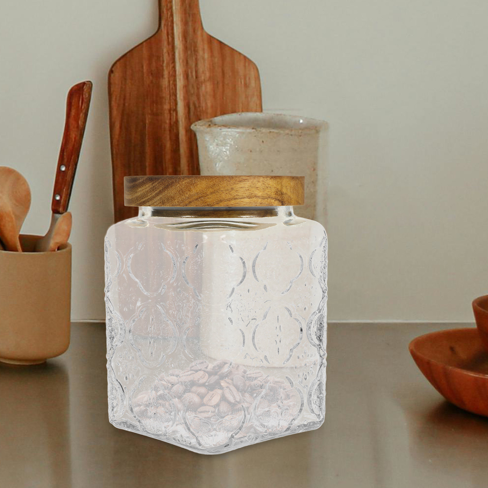 Glass Sealed Jar Wood Lid Airt - Canister Coffee Sugar Tea incelemesi ve fiyatı