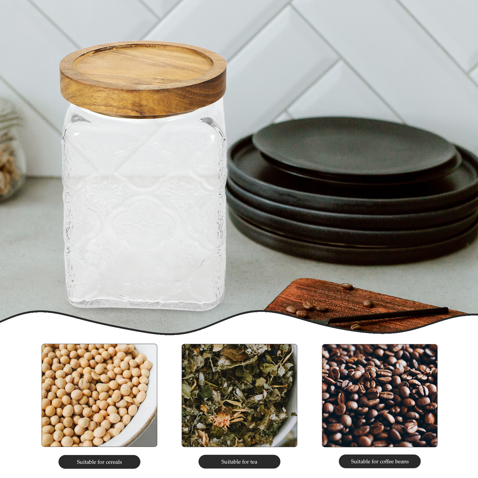 Glass Sealed Jar Wood Lid Airt - Canister Coffee Sugar Tea incelemesi ve fiyatı